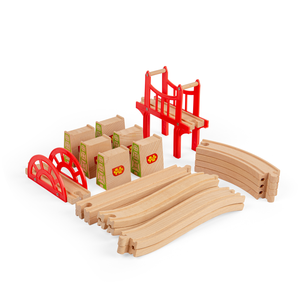 Bigjigs Rail Bridge Expansion Set 18 Piece Wooden Train Accessory