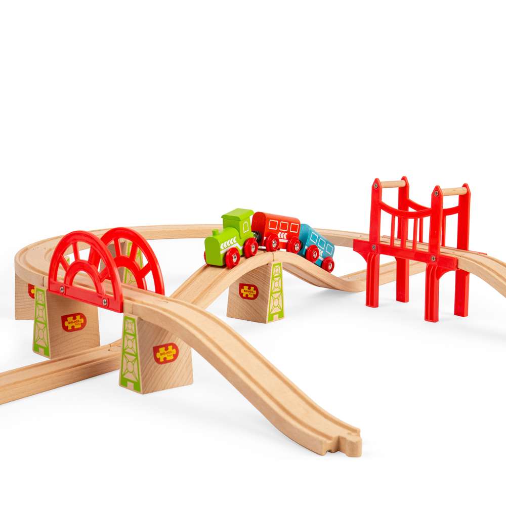 Bigjigs Rail Bridge Expansion Set 18 Piece Wooden Train Accessory