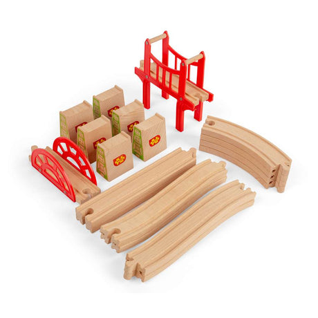 Bigjigs Rail Bridge Expansion Set 18 Piece Wooden Train Accessory