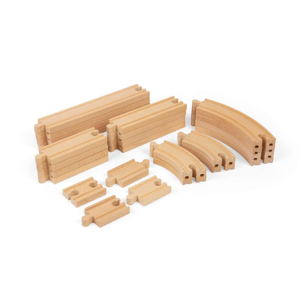 Bigjigs Rail Wooden Train Track Expansion Pack Curves and Straights 24 Pieces