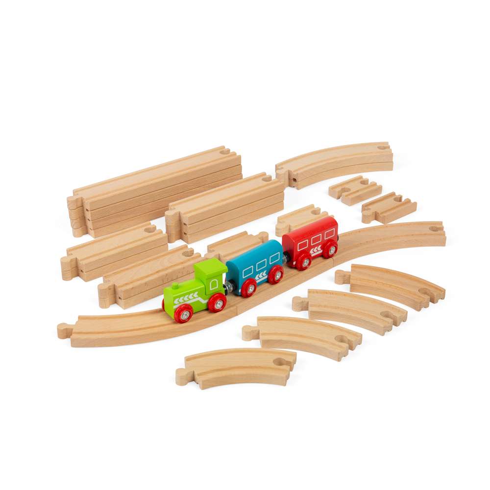 Bigjigs Rail Wooden Train Track Expansion Pack Curves and Straights 24 Pieces