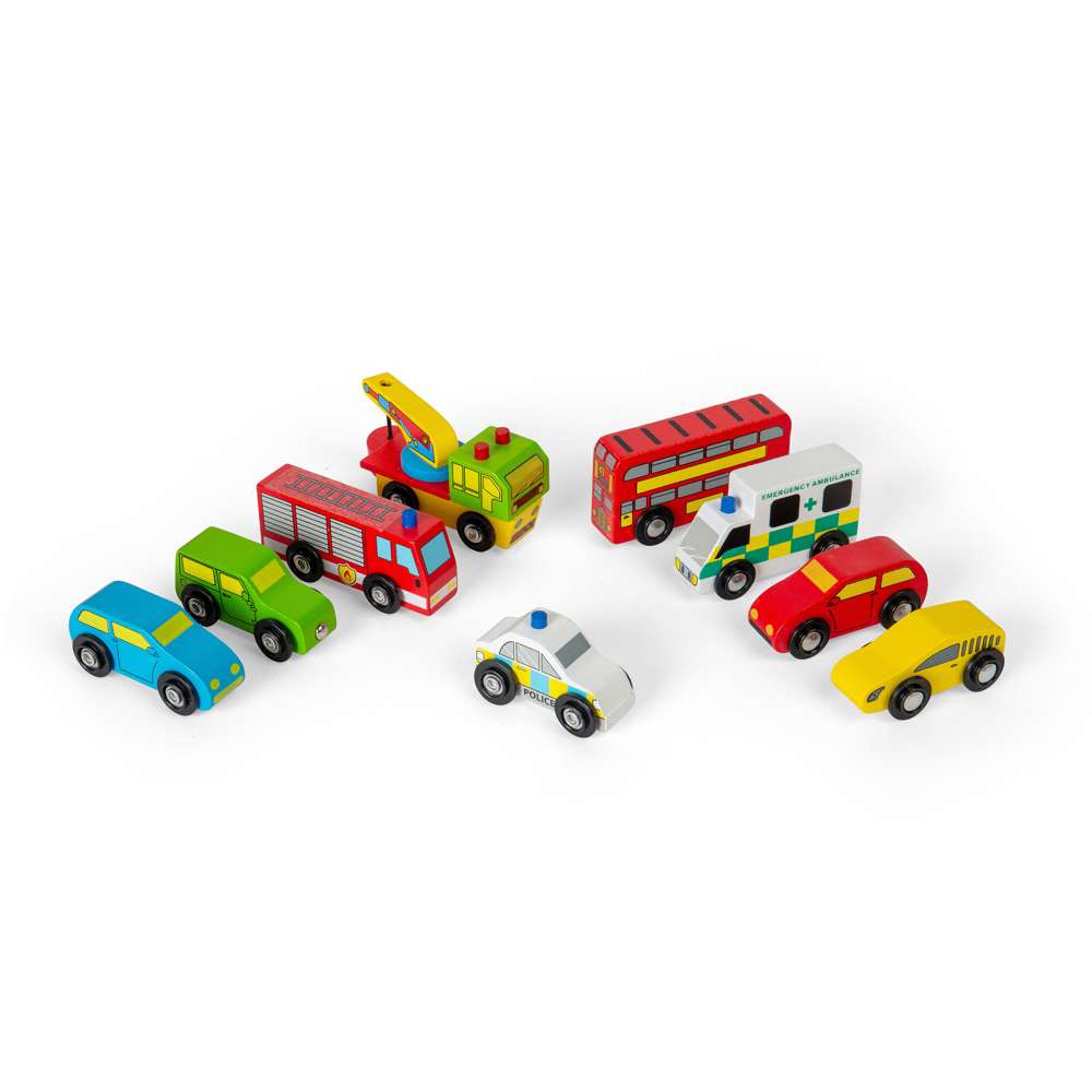 Bigjigs Rail Wooden Vehicle Pack Accessory Set for Train Sets 9 Pieces