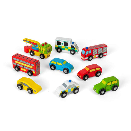 Bigjigs Rail Wooden Vehicle Pack Accessory Set for Train Sets 9 Pieces
