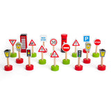 Bigjigs Rail Wooden Road Signs and Accessories Pack 18 Pieces