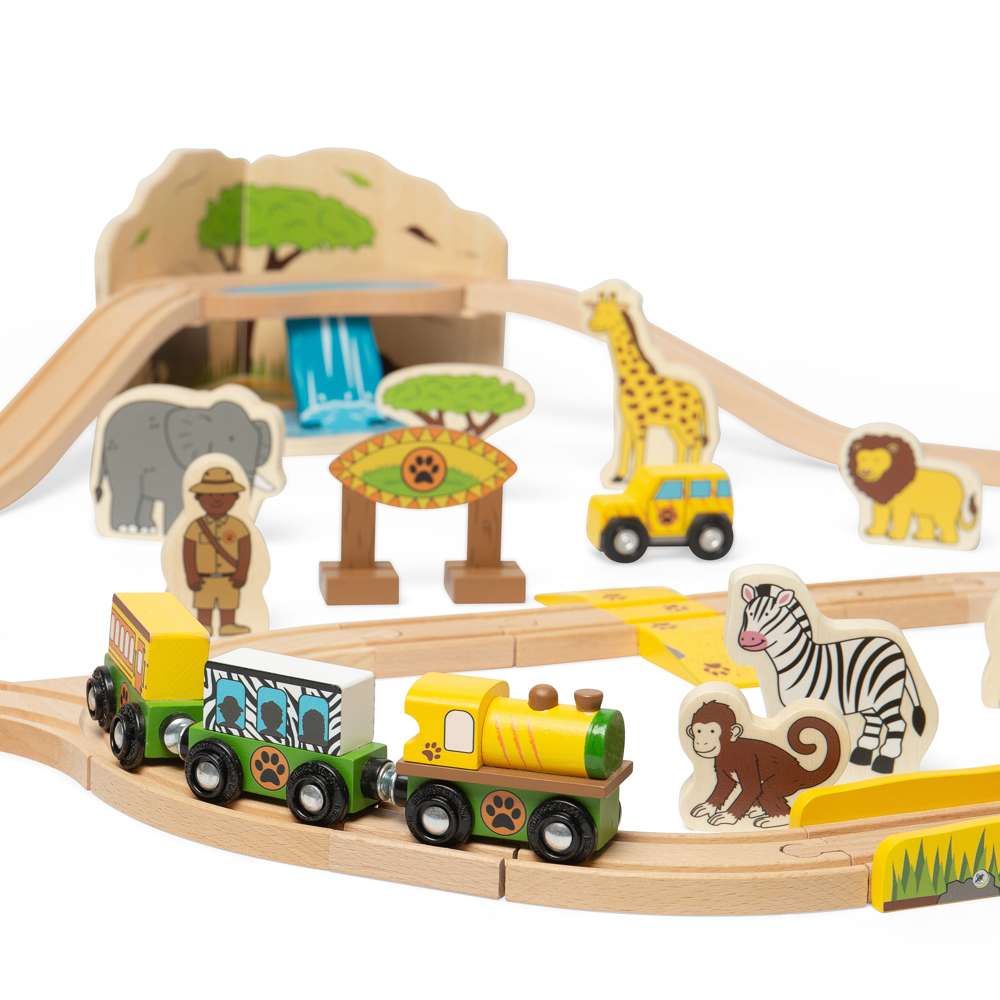 Bigjigs Rail Safari Wooden Train Set 38 Pieces