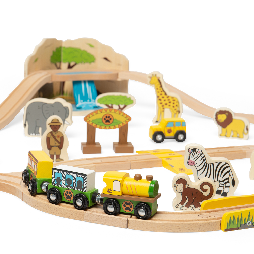 Bigjigs Rail Safari Wooden Train Set 38 Pieces