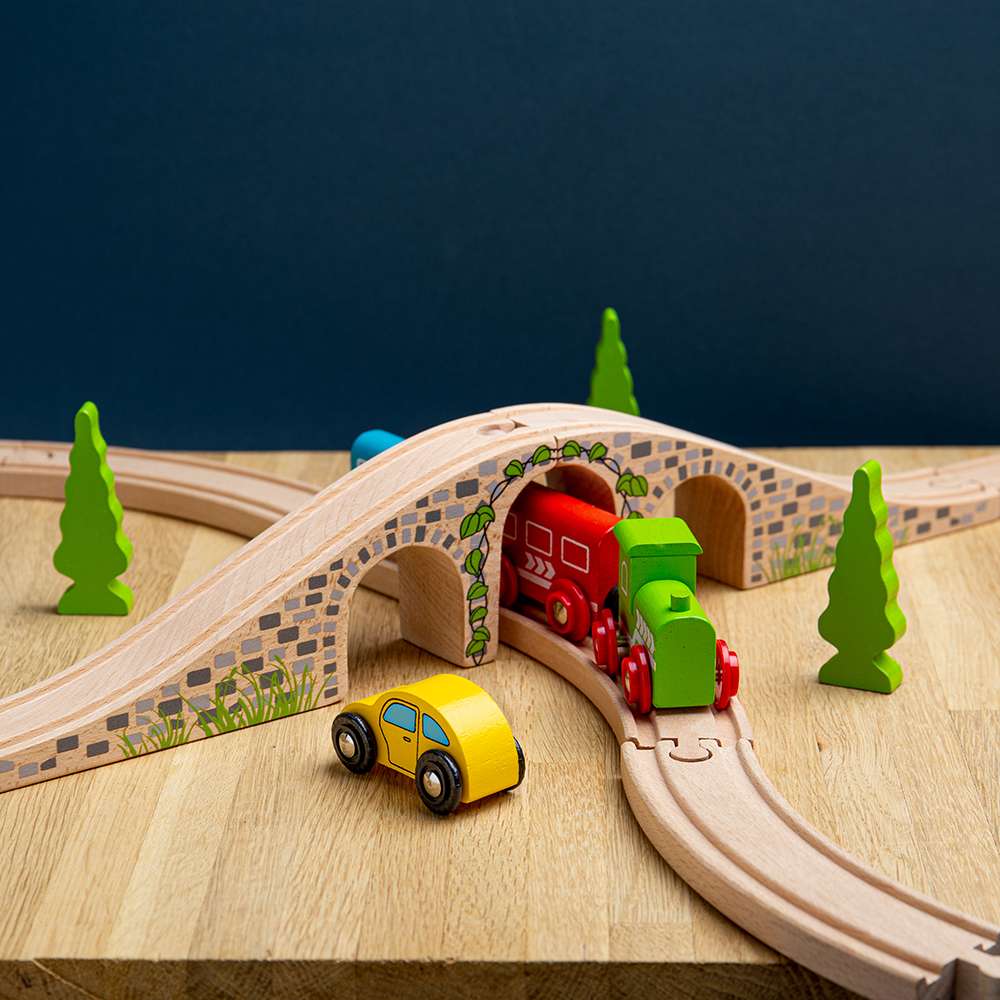 Bigjigs Rail Wooden Three Arch Bridge Train Set Accessory 2 Pieces