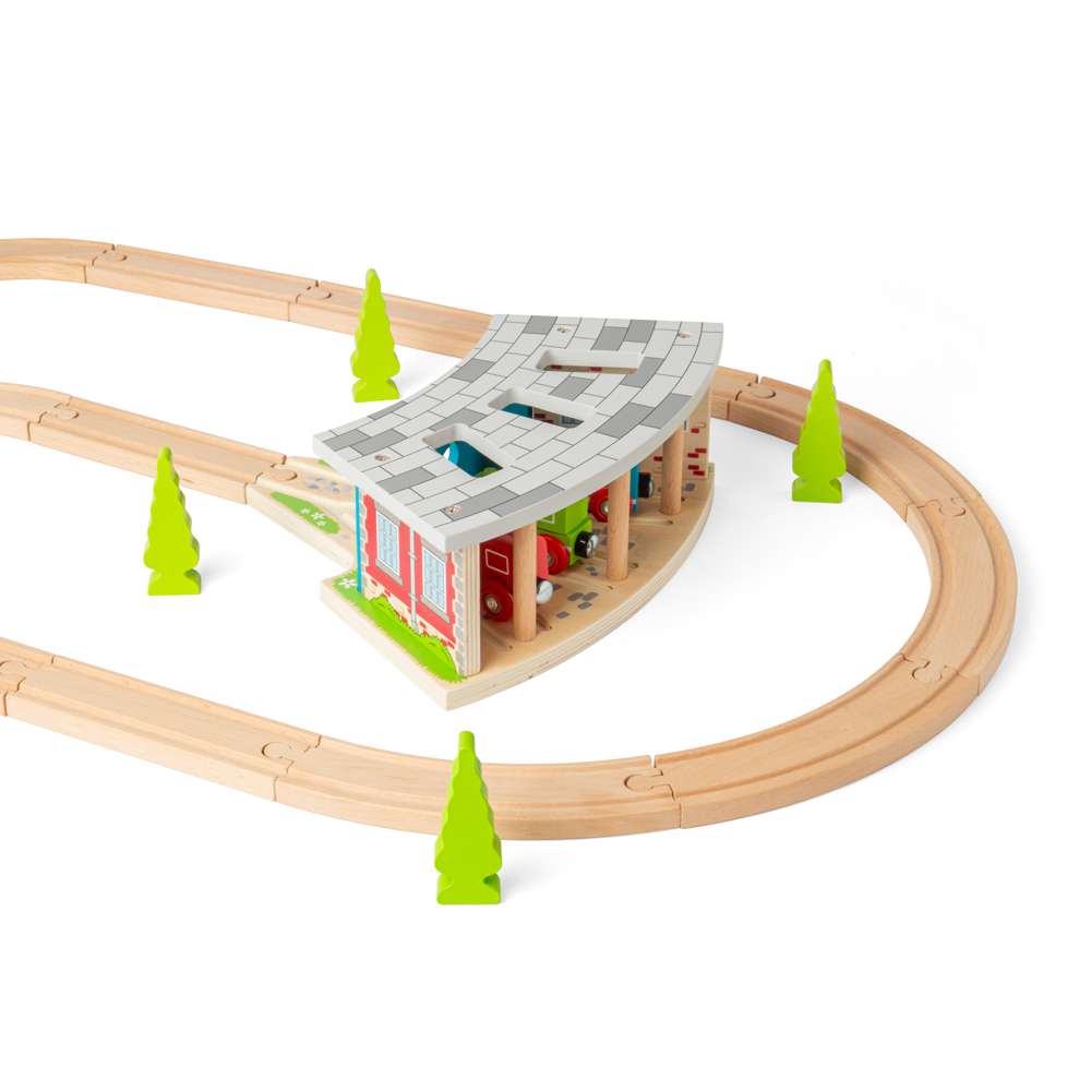 Bigjigs Rail Triple Engine Shed Wooden Train Set Accessory Compatible with Major Brands 3 Years Plus
