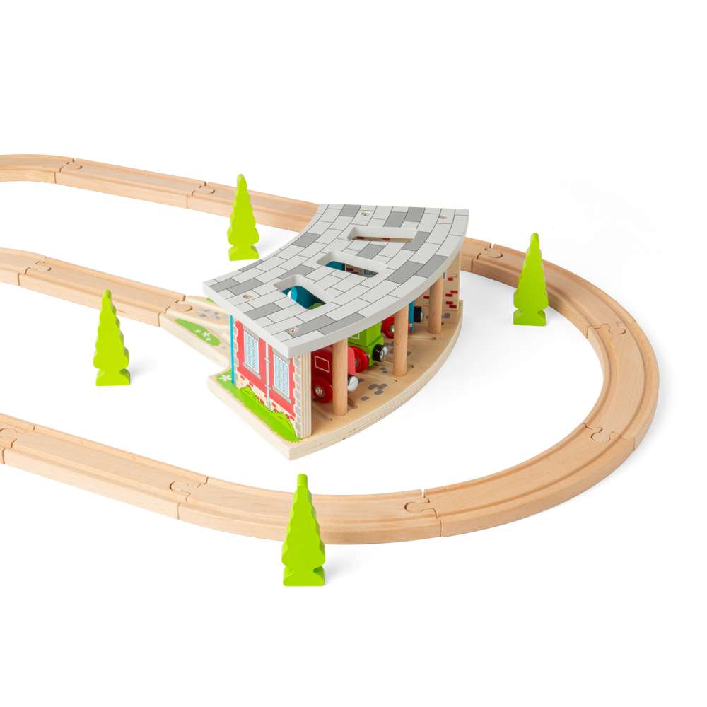 Bigjigs Rail Triple Engine Shed Wooden Train Set Accessory Compatible with Major Brands 3 Years Plus