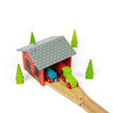 Bigjigs Rail Double Engine Shed Wooden Train Set Accessory Wood Railway Toy