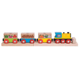Bigjigs Rail Fruit and Veg Wooden Train Toy with 3 Carriages and 9 Play Pieces