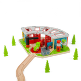 Bigjigs Rail Five Way Engine Shed Wooden Train Set Accessory with Turntable
