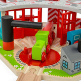 Bigjigs Rail Five Way Engine Shed Wooden Train Set Accessory with Turntable