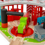Bigjigs Rail Five Way Engine Shed Wooden Train Set Accessory with Turntable