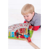 Bigjigs Rail Five Way Engine Shed Wooden Train Set Accessory with Turntable