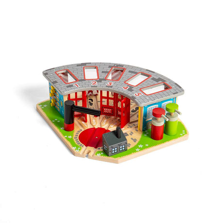Bigjigs Rail Five Way Engine Shed Wooden Train Set Accessory with Turntable