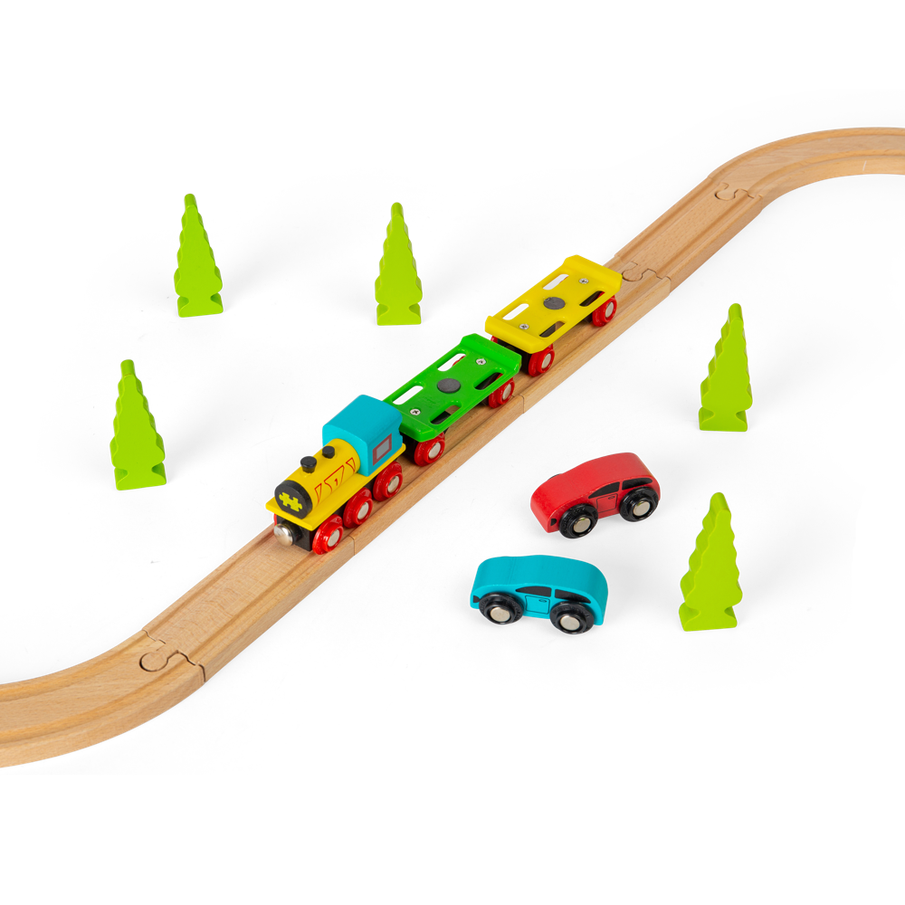 Bigjigs Rail Wooden Car Loader Train Accessory with 2 Cars and Engine 8 Pieces
