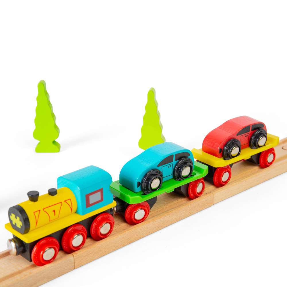 Bigjigs Rail Wooden Car Loader Train Accessory with 2 Cars and Engine 8 Pieces