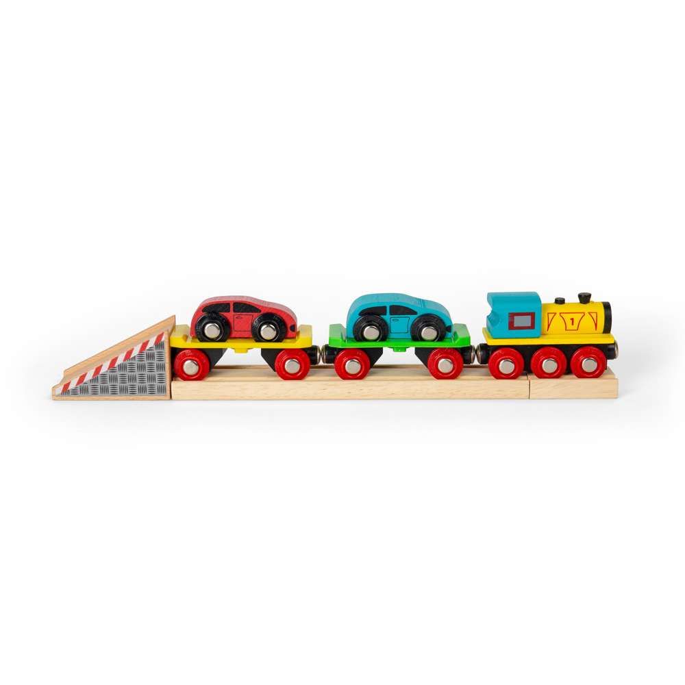 Bigjigs Rail Wooden Car Loader Train Accessory with 2 Cars and Engine 8 Pieces