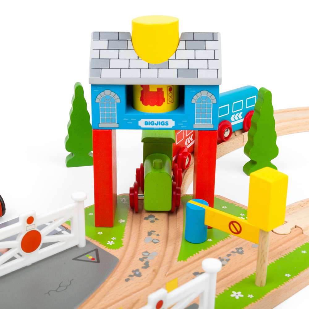 Bigjigs Rail Wooden Signal Box Railway Road Accessory 3 Pieces