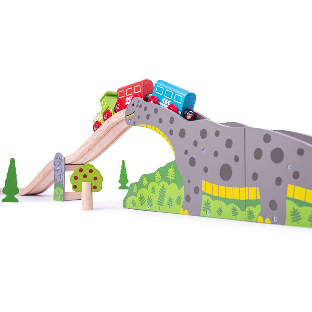 Bigjigs Rail Bronto Riser Dinosaur Wooden Train Track Accessory with 5 Play Pieces