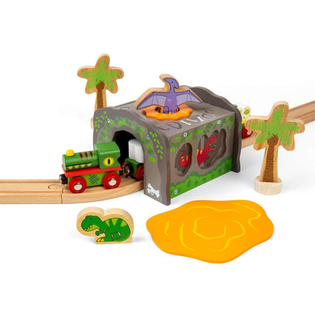 Bigjigs Rail T-Rex Tunnel Wooden Train Set Accessory Dinosaur Toy Train Track Add On