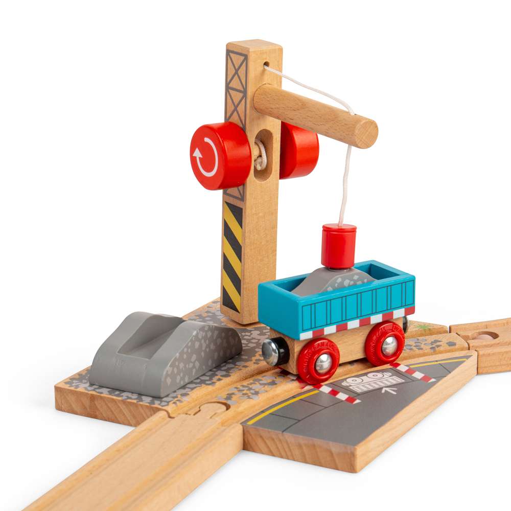 Bigjigs Rail Wooden Gravel Toy Crane with Magnetic Pulley for Train Sets