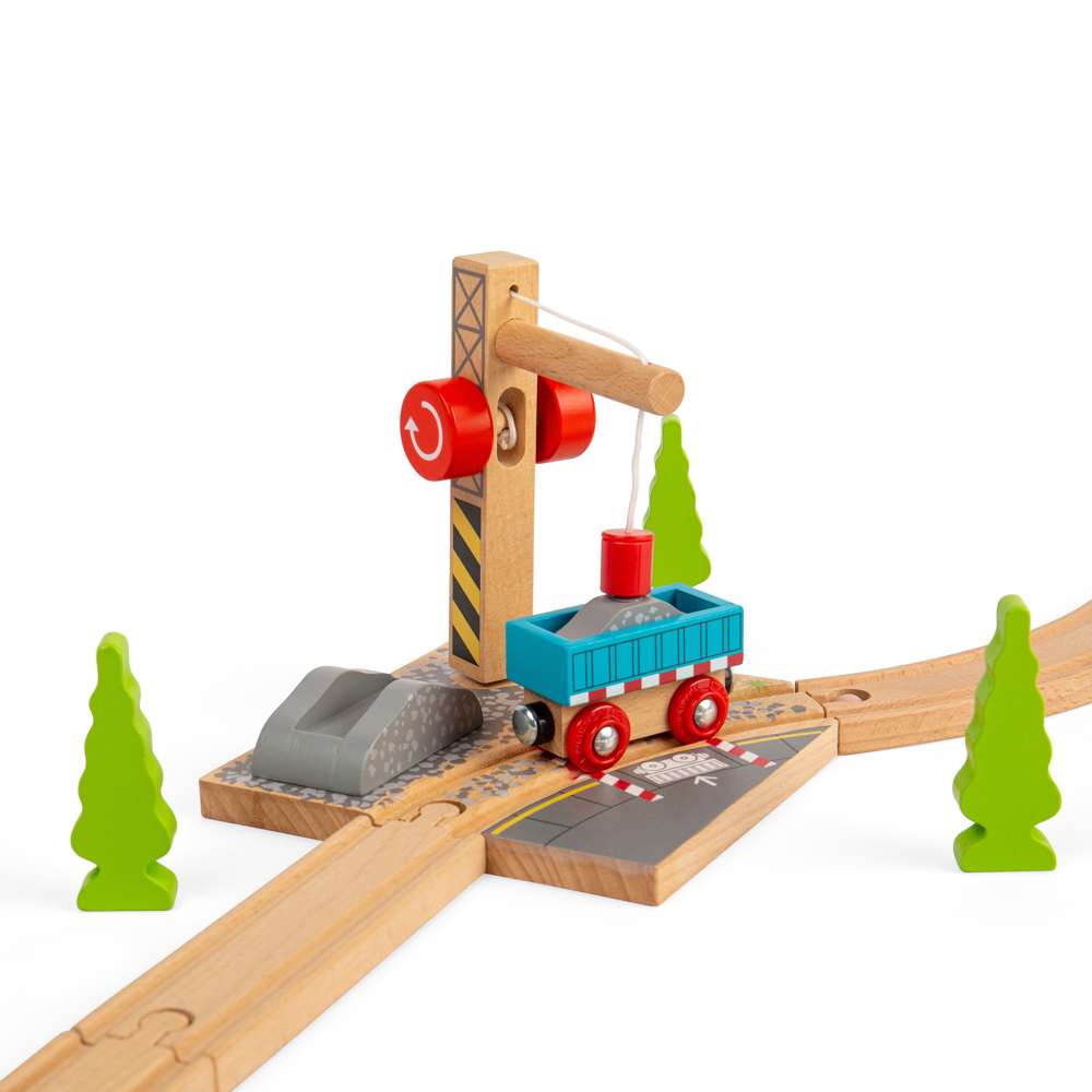 Bigjigs Rail Wooden Gravel Toy Crane with Magnetic Pulley for Train Sets