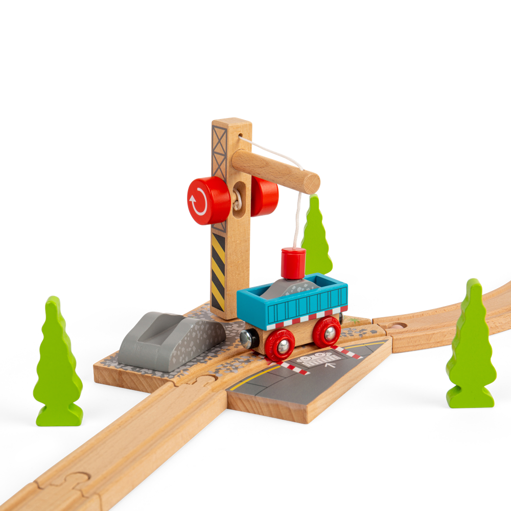 Bigjigs Rail Wooden Gravel Toy Crane with Magnetic Pulley for Train Sets