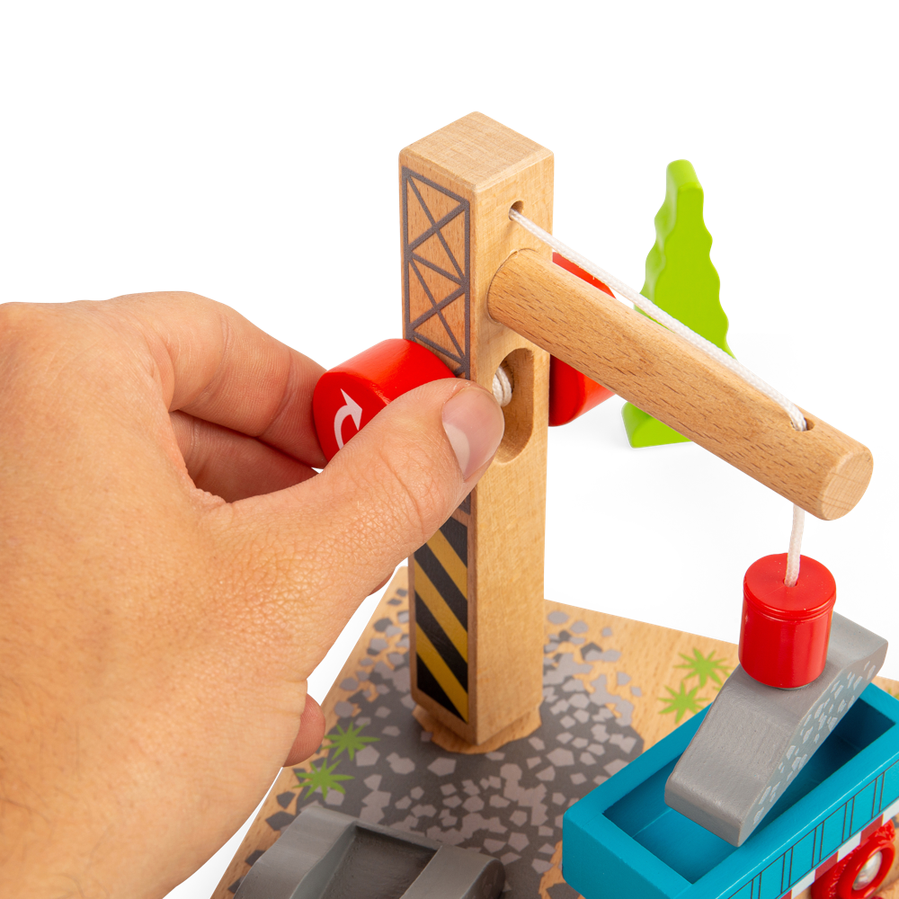 Bigjigs Rail Wooden Gravel Toy Crane with Magnetic Pulley for Train Sets