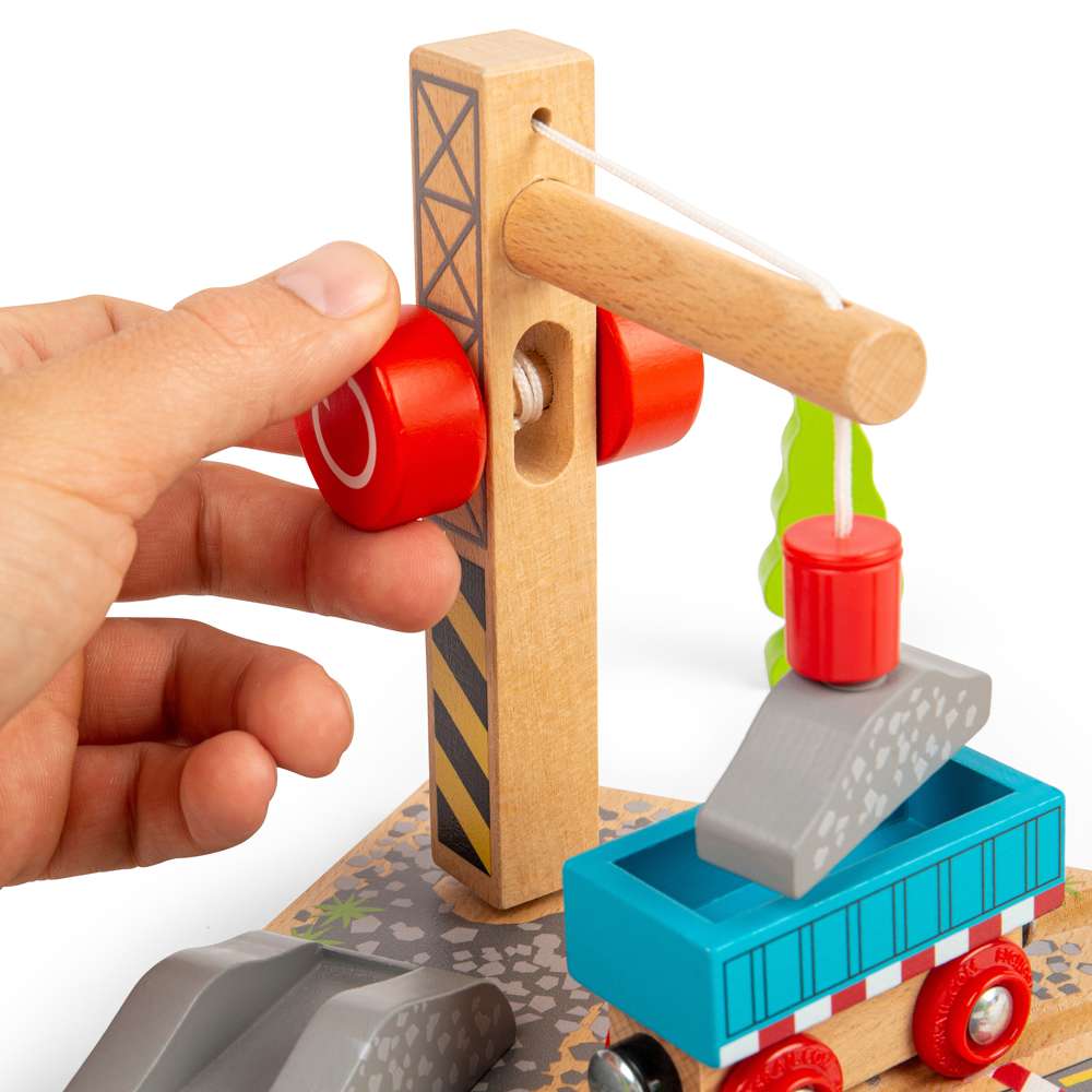 Bigjigs Rail Wooden Gravel Toy Crane with Magnetic Pulley for Train Sets