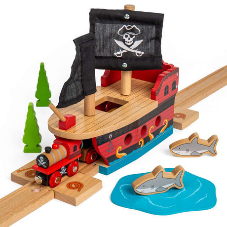 Bigjigs Rail Wooden Pirate Galleon Ship Toy Train Set Accessory