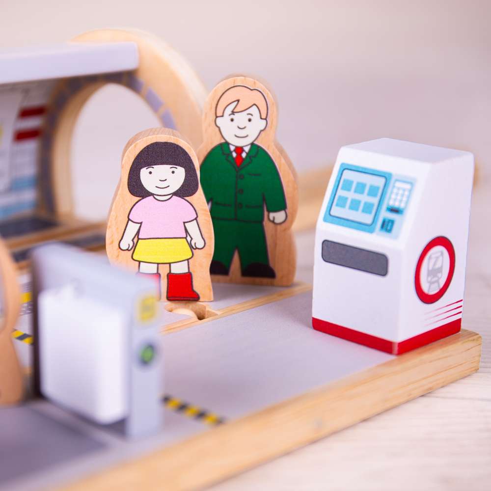 Bigjigs Rail Wooden London Underground Station Toy Train Accessory with Ticket Machine and Commuters