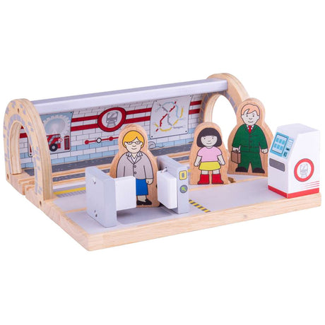 Bigjigs Rail Wooden London Underground Station Toy Train Accessory with Ticket Machine and Commuters