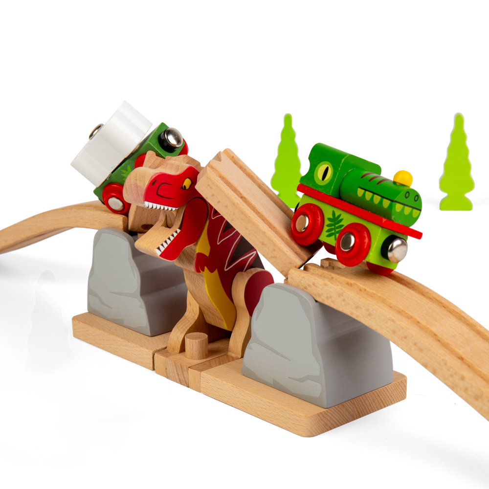 Bigjigs Rail T-Rex Bursting Bridge Wooden Train Set Accessory Dinosaur Railway Toy
