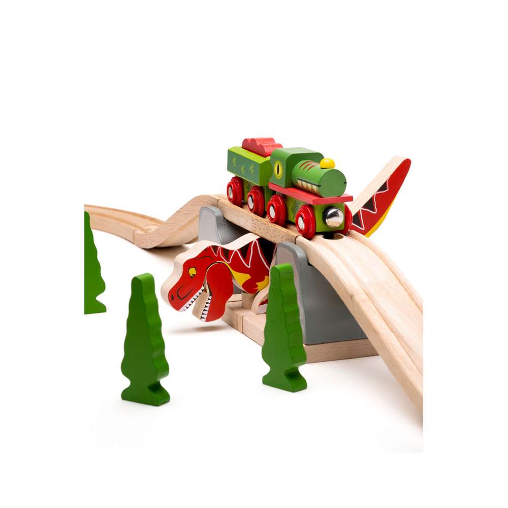 Bigjigs Rail T-Rex Bursting Bridge Wooden Train Set Accessory Dinosaur Railway Toy