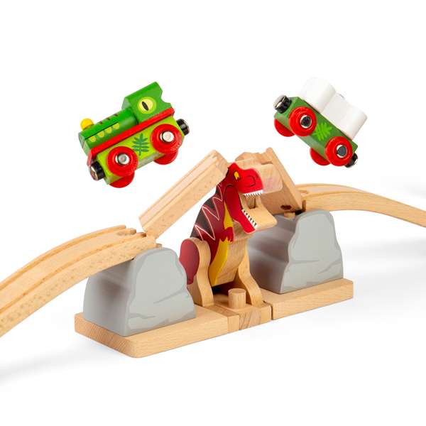 Bigjigs Rail T-Rex Bursting Bridge Wooden Train Set Accessory Dinosaur Railway Toy