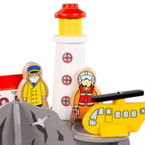 Bigjigs Rail Lighthouse 4-Way Wooden Train Tunnel with Rescue Helicopter and Accessories