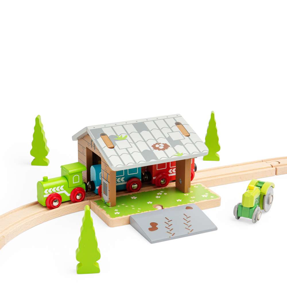 Bigjigs Rail Wooden Barnyard Tunnel Toy Train Accessory with Removable Ramp