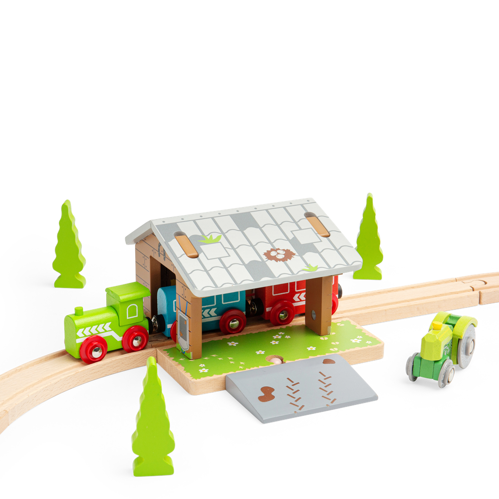 Bigjigs Rail Wooden Barnyard Tunnel Toy Train Accessory with Removable Ramp