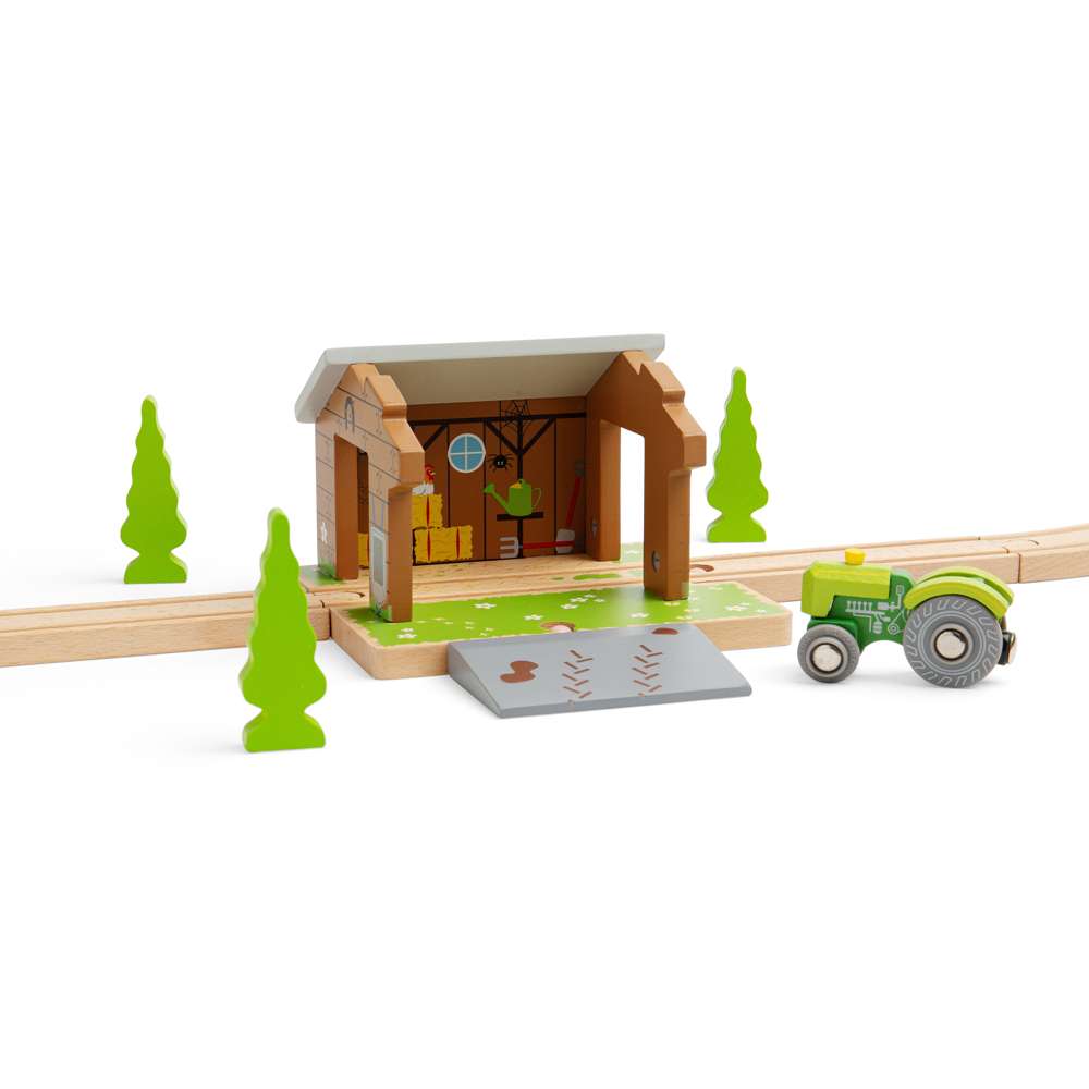 Bigjigs Rail Wooden Barnyard Tunnel Toy Train Accessory with Removable Ramp