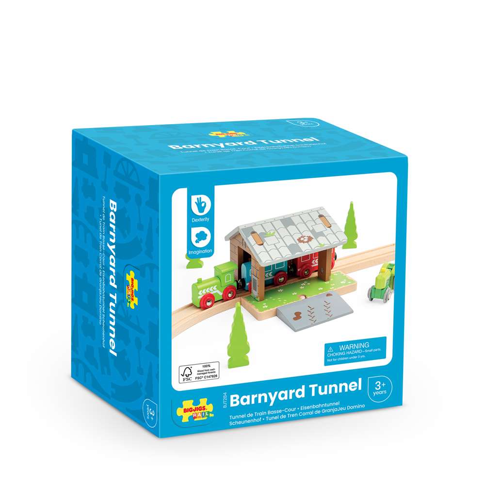 Bigjigs Rail Wooden Barnyard Tunnel Toy Train Accessory with Removable Ramp