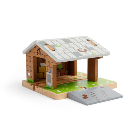 Bigjigs Rail Wooden Barnyard Tunnel Toy Train Accessory with Removable Ramp