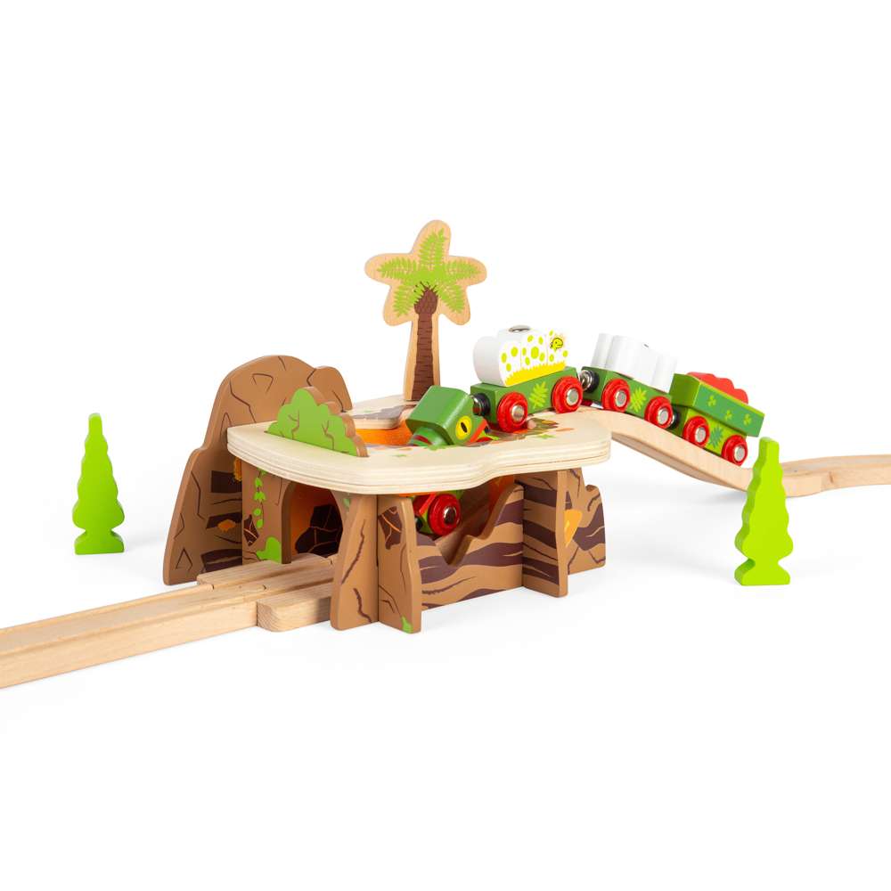 Bigjigs Rail Lava Pit Wooden Train Track Accessory with Tunnel and Felt Lava Pit