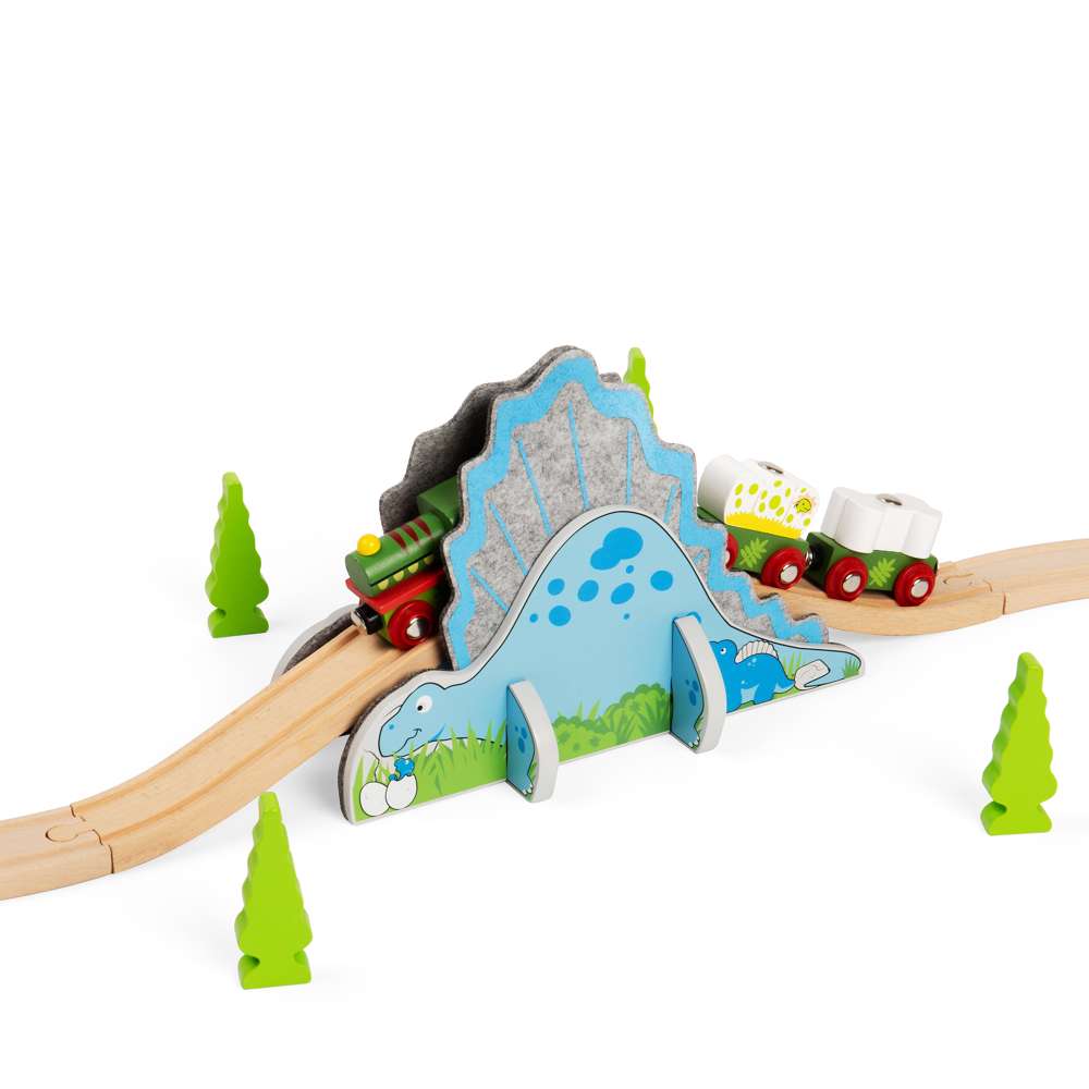 Bigjigs Rail Dino Riser Tunnel 2 in 1 Wooden Railway Accessory for Kids Train Sets