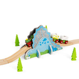 Bigjigs Rail Dino Riser Tunnel 2 in 1 Wooden Railway Accessory for Kids Train Sets