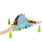 Bigjigs Rail Dino Riser Tunnel 2 in 1 Wooden Railway Accessory for Kids Train Sets