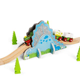 Bigjigs Rail Dino Riser Tunnel 2 in 1 Wooden Railway Accessory for Kids Train Sets