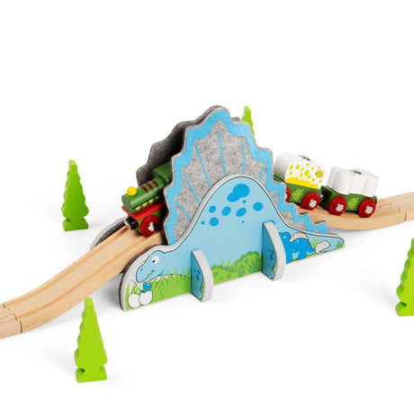 Bigjigs Rail Dino Riser Tunnel 2 in 1 Wooden Railway Accessory for Kids Train Sets