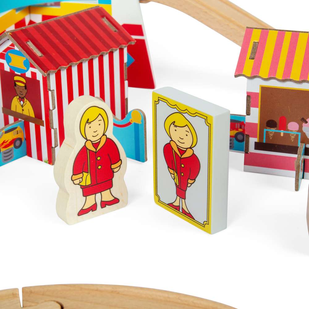 Bigjigs Rail Fun Fair Train Set Wooden Railway 54 Piece Toy for Ages 3 Plus